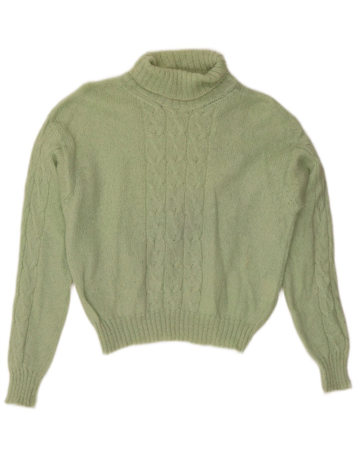 Vintage Womens Crop Roll Neck Jumper Sweater UK 14 Medium Green
