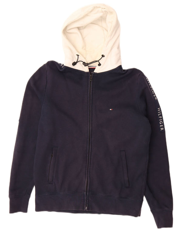 Tommy Hilfiger Mens Graphic Zip Hoodie Sweater Small Navy Blue Colourblock