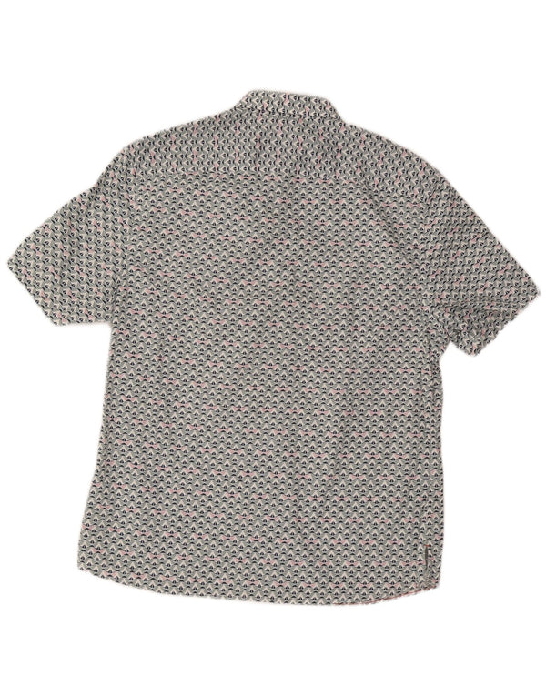 White Stuff Mens Tailored Fit Short Sleeve Shirt XL Blue Geometric Cotton