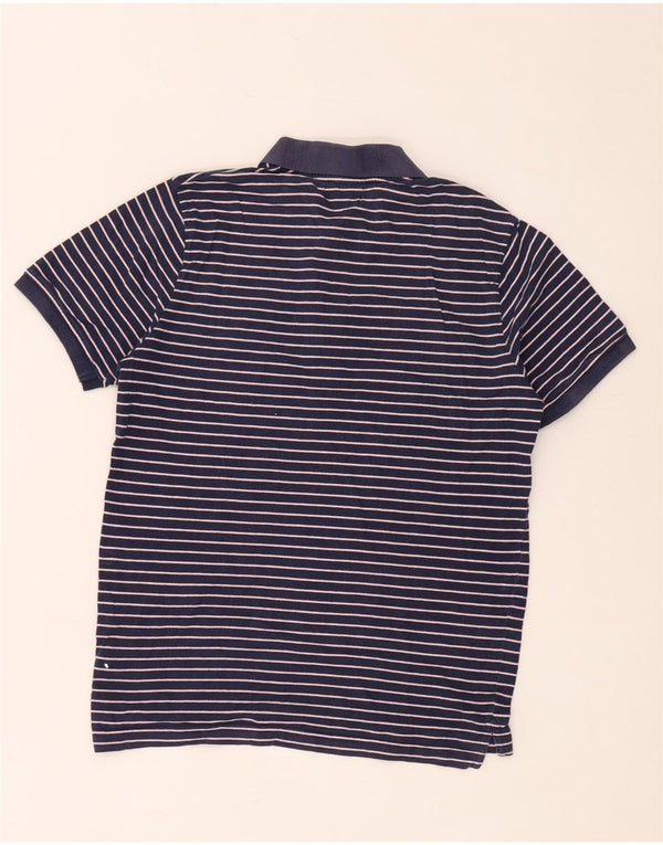 Best Company Mens Polo Shirt Medium Navy Blue Pinstripe Cotton