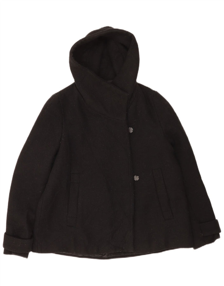 Zara Dame Hooded Bomber Jacket UK 14 Medium Black Polyester
