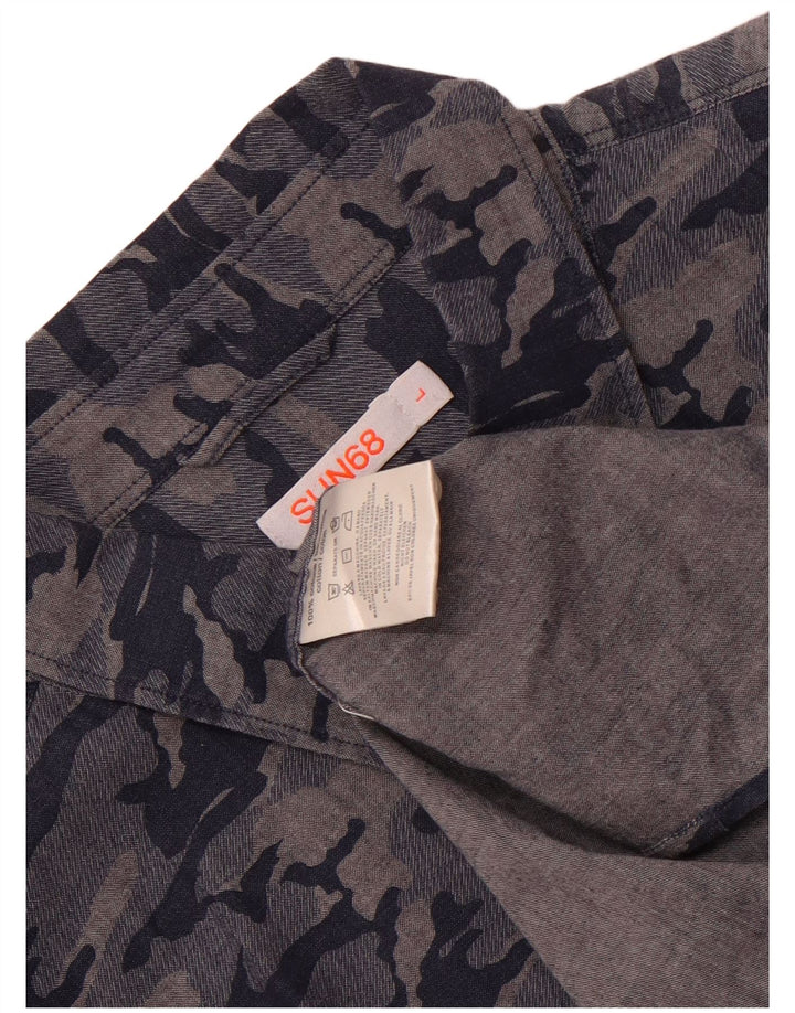 Sun68 Herreskjorte Stor Marineblå Camouflage Bomuld