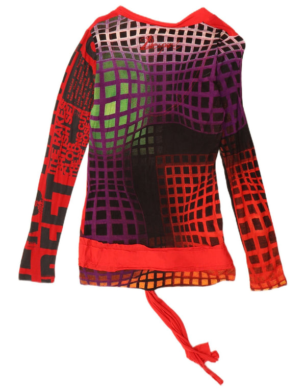 Desigual Womens Graphic Top manica lunga UK 12 medio rosso viscosa