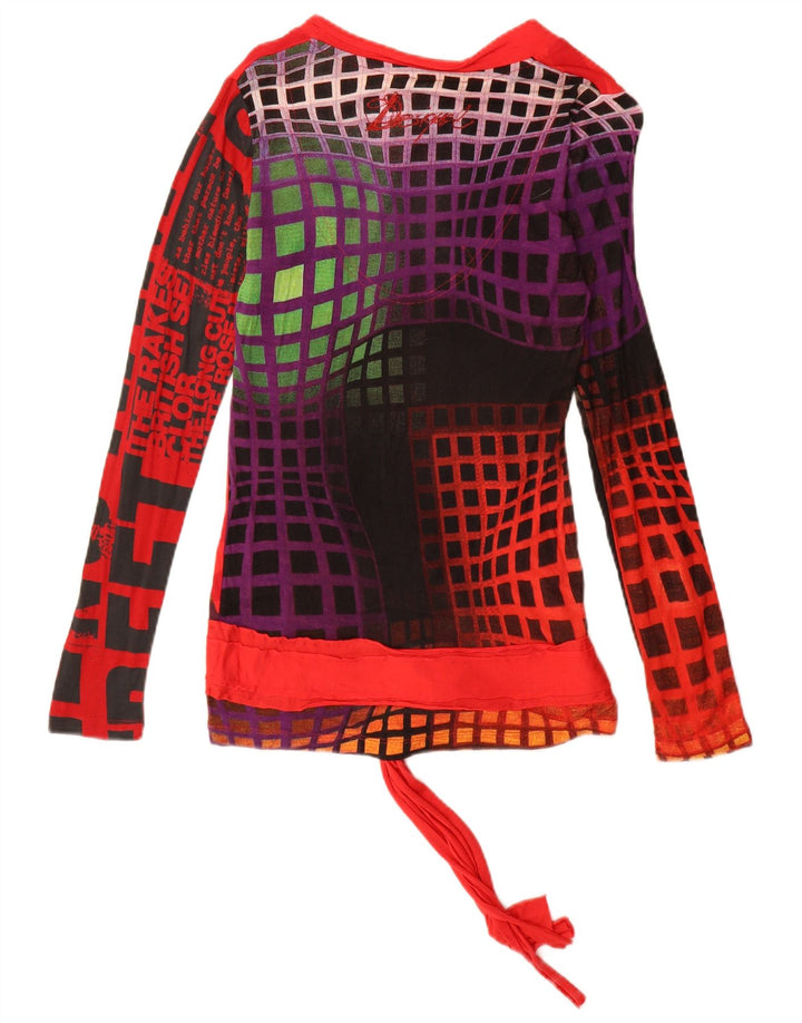 Desigual Womens Graphic Top manica lunga UK 12 medio rosso viscosa