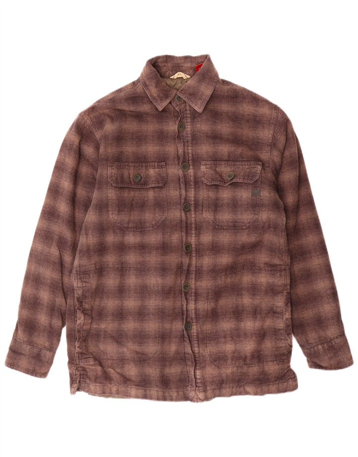 IZOD Mens Lumberjack Flannel Shirt Small Brown Check Cotton