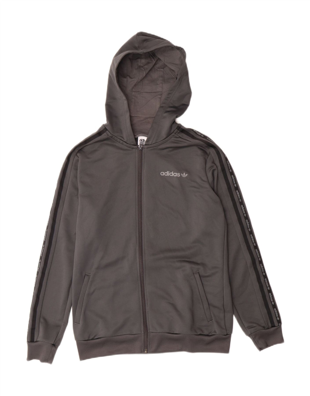 ADIDAS Boys Graphic Zip Hoodie Sweater 15-16 Years Grey Polyester