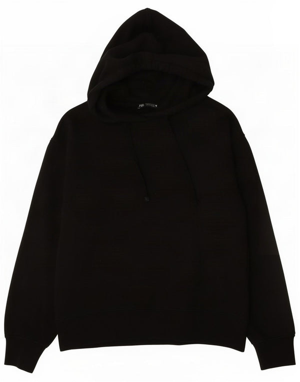 Zara Damen Übergroßer Kapuzenpullover UK 10 Small Schwarz Baumwolle