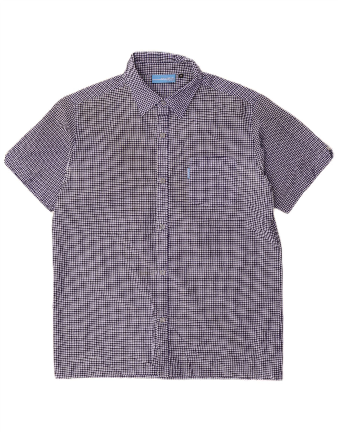 BILLABONG Boys Short Sleeve Shirt 15-16 Years Navy Blue Check Polyester