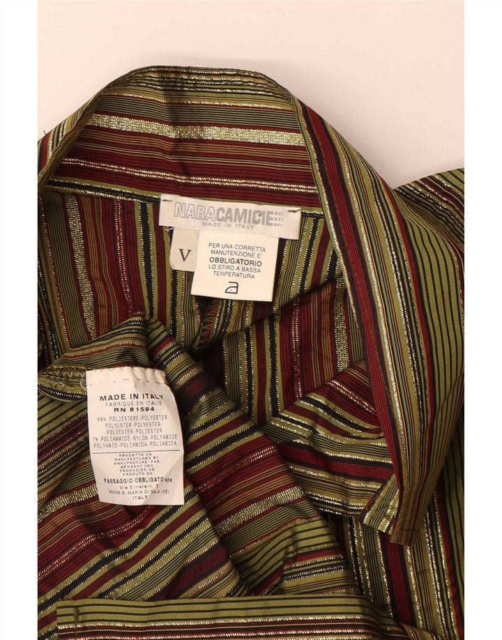 Naracamicie Camicia Camicetta da Donna UK 16 Grande Poliestere a Righe Kaki