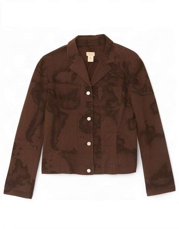 ALVIERO MARTINI Womens Graphic Denim Jacket IT 48 Large Brown Cotton