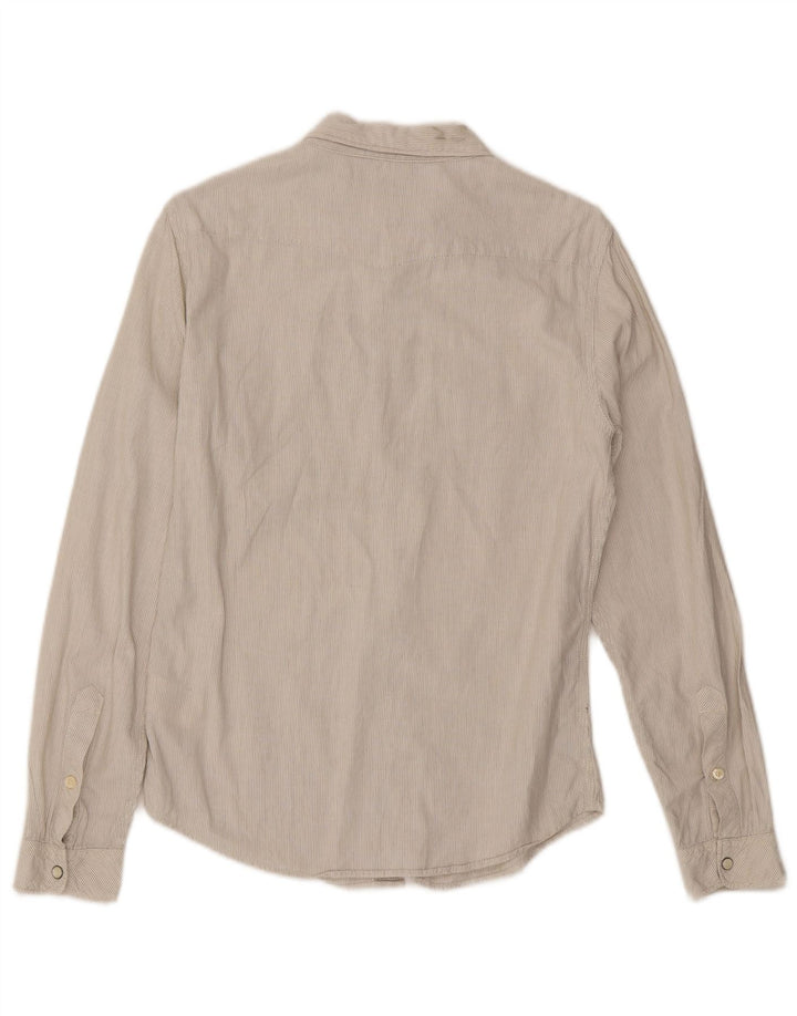 Lee Mens Flannel Shirt Small Beige Pinstripe Cotton