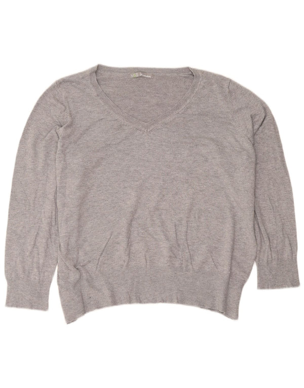 Marks & Spencer Womens V-Neck Jumper Sweater UK 22 3XL Grey Viscose