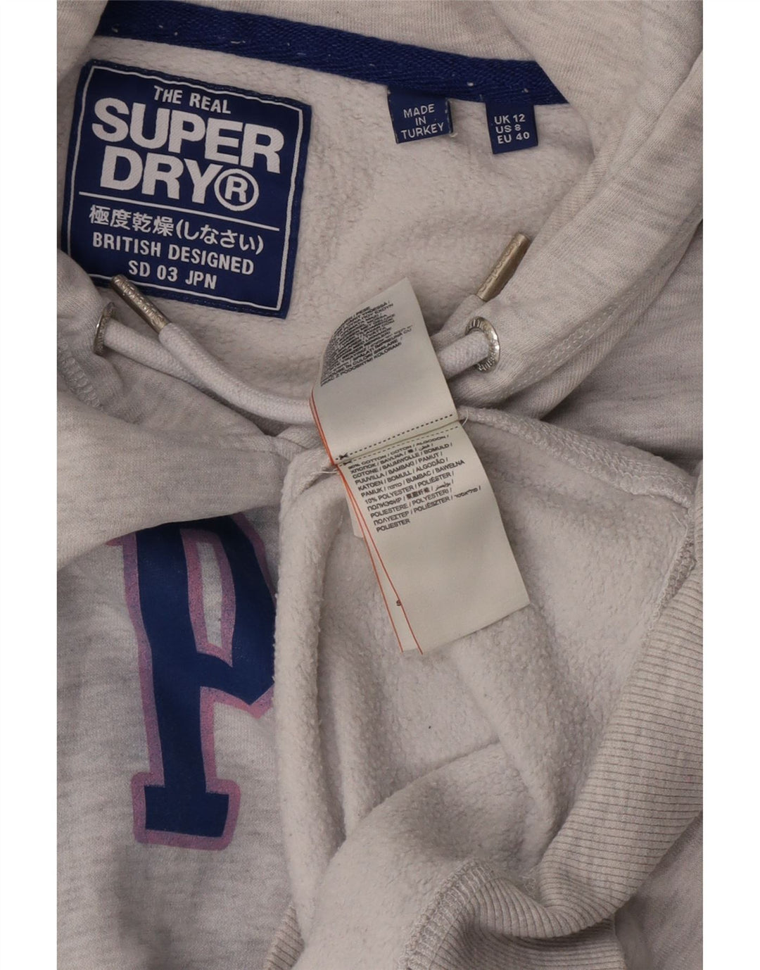 Superdry Womens Graphic Oversized Hoodie Jumper UK 12 Medium Grey Flecked
