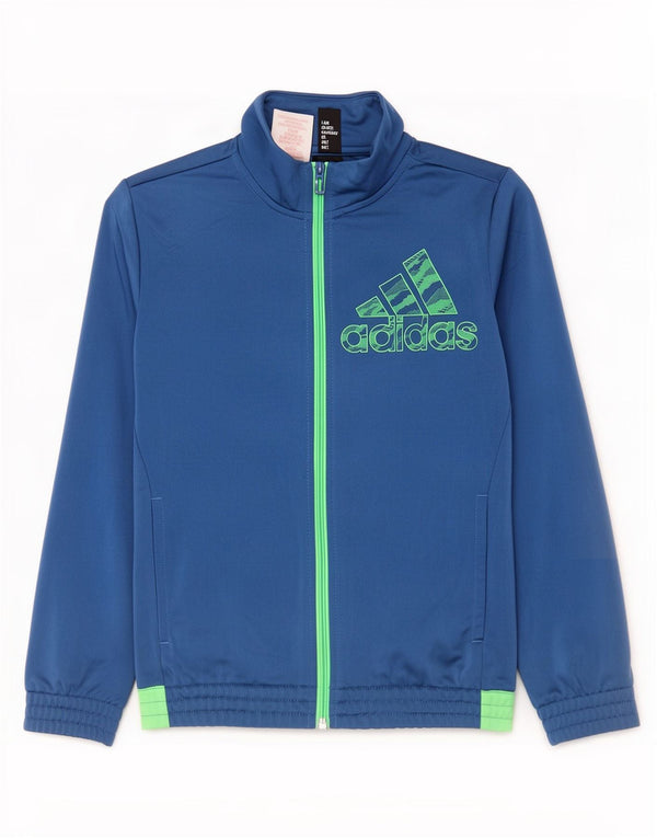 Adidas Boys Graphic Tracksuit Top Jacket 9-10 Years Blue Colourblock