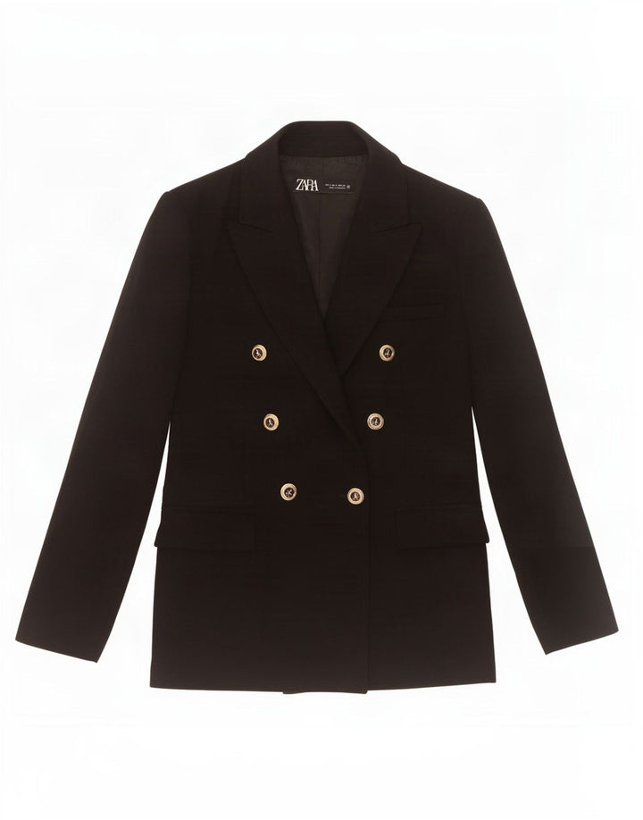 Zara Womens Double Breasted Blazer Jacket UK 14 Large Black