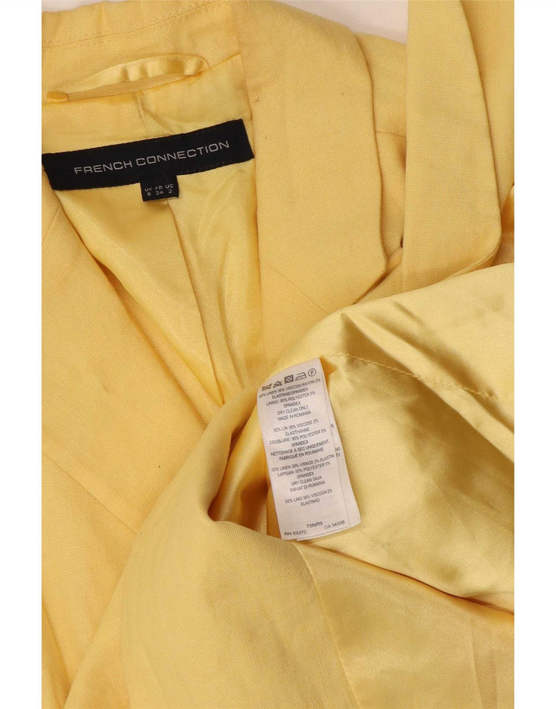 French Connection Womens Double Breasted Blazer Jacket UK 6 XS Yellow Linen