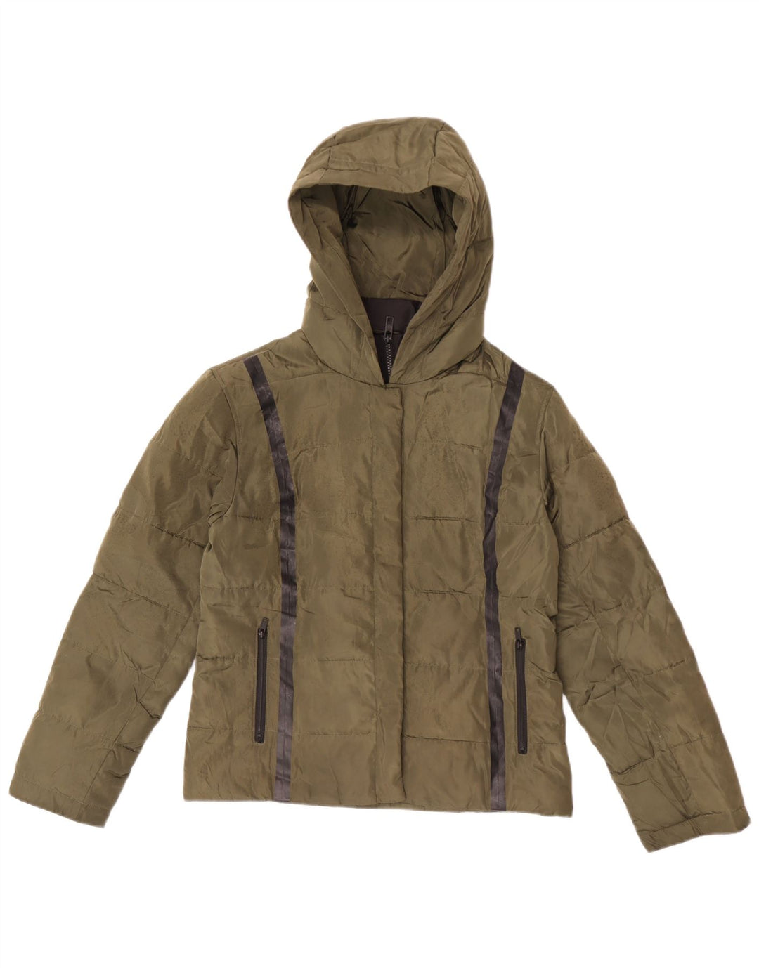 Jack Wills Womens Hooded Padded Jacket UK 10 Small Khaki Striped Polyester