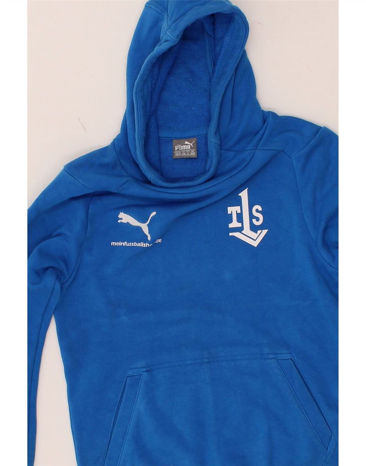 PUMA Boys Graphic Hoodie Jumper 5-6 Years Blue Cotton Vintage Puma and Second-Hand Puma from Messina Hembry 