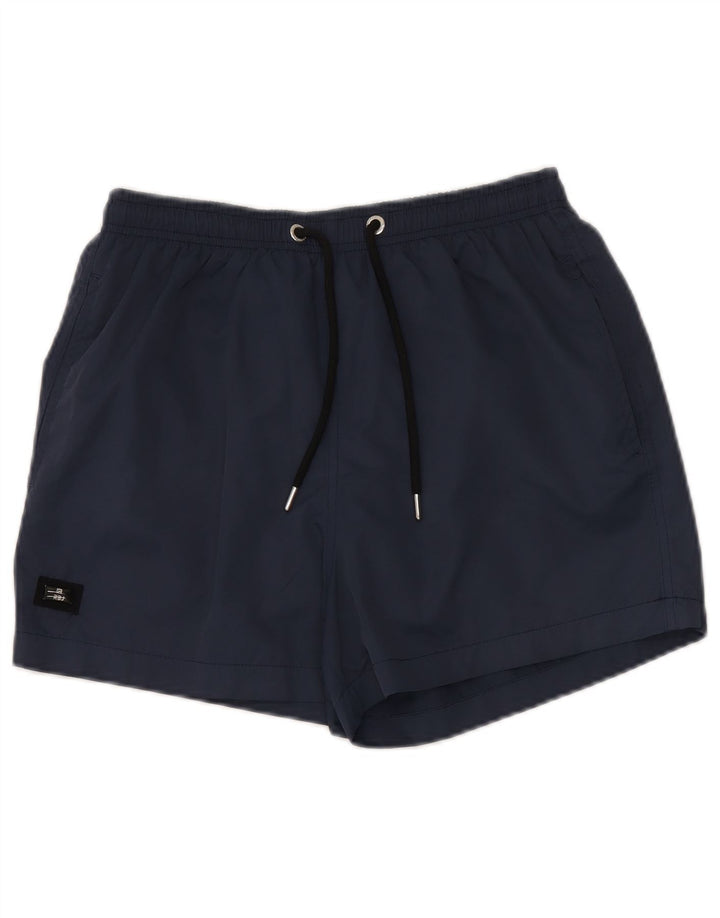 Pantaloncini da bagno vintage da uomo in poliestere medio blu navy