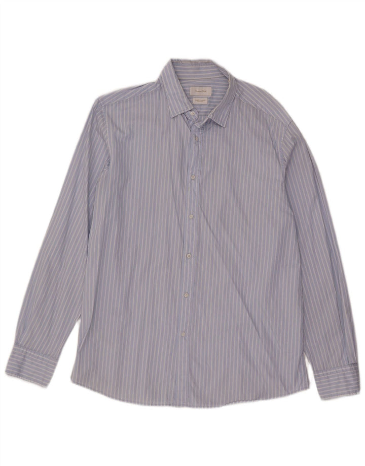 Massimo Dutti Herrenhemd XL, blaue Nadelstreifen-Baumwolle