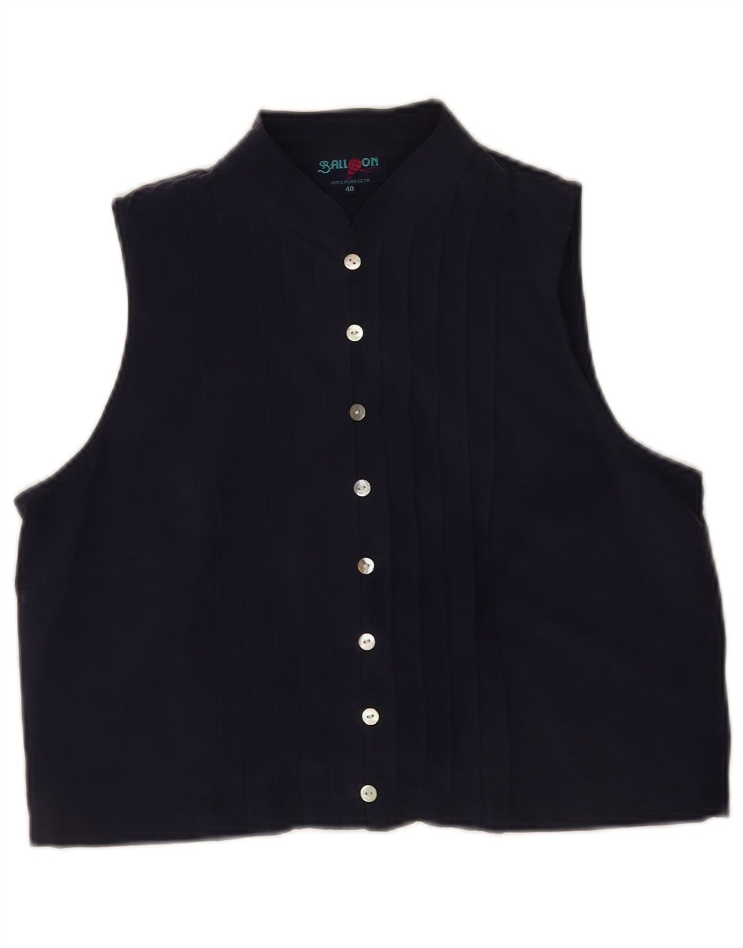 Balloon Womens Crop Sleeveless Shirt Blouse EU 40 Medium Navy Blue Silk