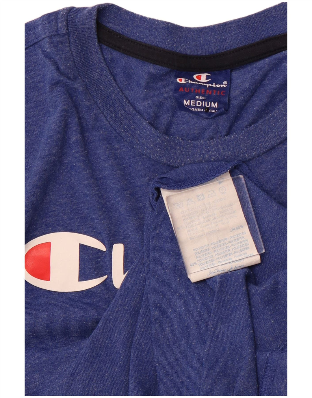 CHAMPION Mens Graphic T-Shirt Top Medium Blue Cotton