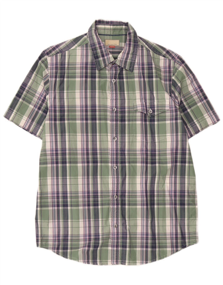 Camisa masculina de manga curta John Lewis algodão xadrez verde médio