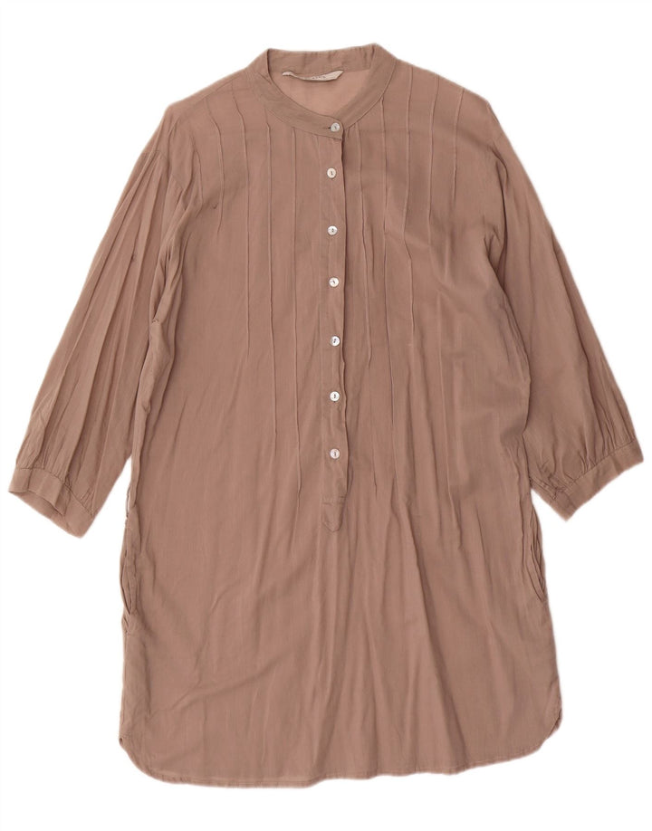 Zara Robe droite à manches 3/4 pour femme UK 14 en coton marron moyen