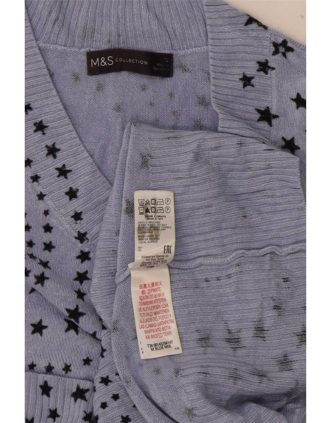 Marks & Spencer Womens V-Neck Jumper Sweater UK 12 Medium Blue
