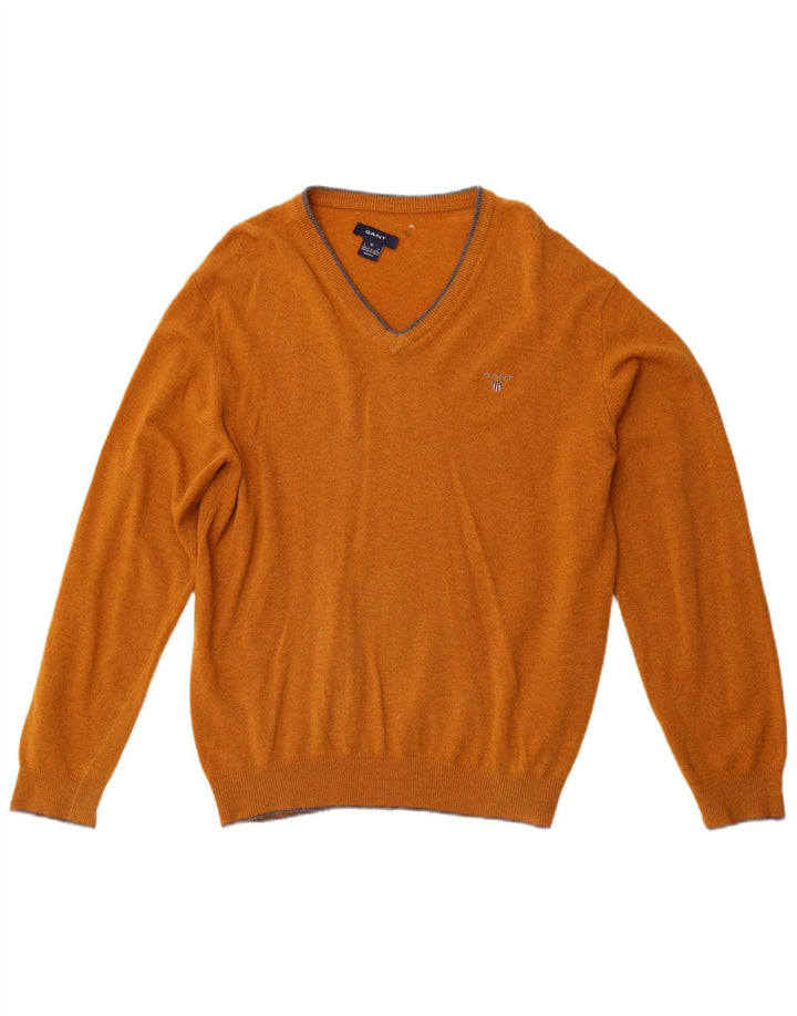 GANT Mens V-Neck Jumper Sweater XL Yellow Wool