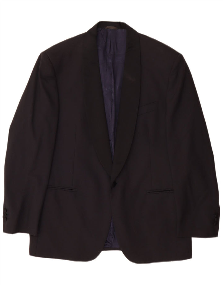 Ferre Herren 1-Knopf-Blazerjacke IT 54 2XL Marineblaue Schurwolle