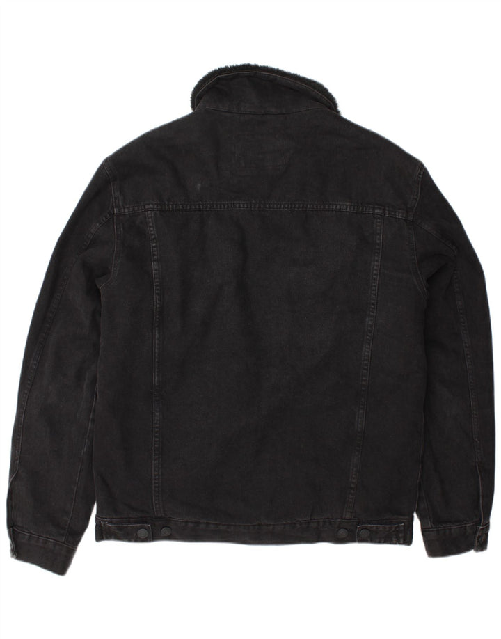 Zara Herren Denim Sherpa Jacke UK 40 Large Schwarz Polyester