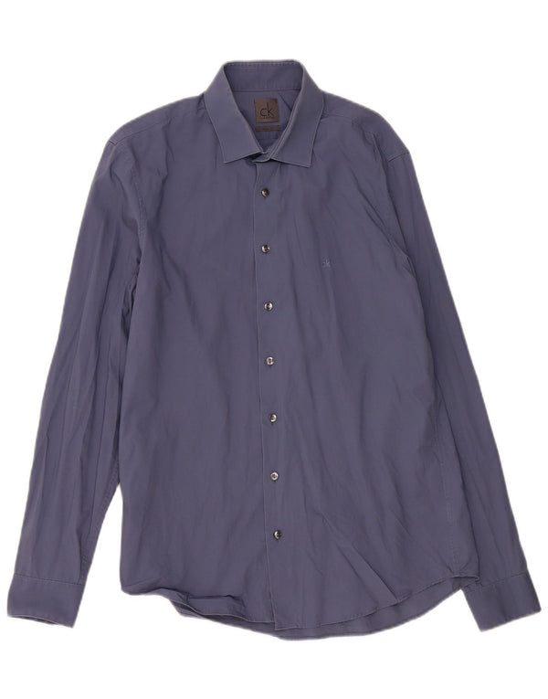 Calvin Klein Mens Slim Fit Shirt Size 39 15 1/2 Medium Blue Cotton