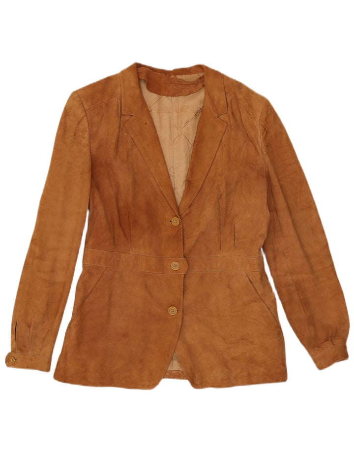 Vintage Womens 3 Button Suede Blazer Jacket UK 14 Medium Brown