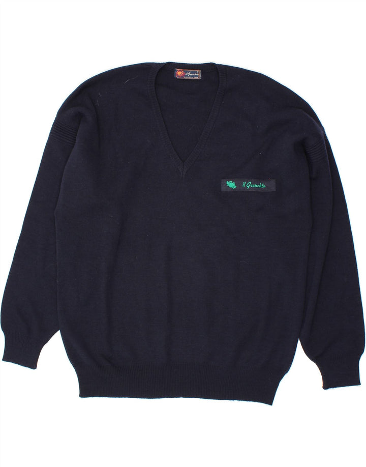 IL GRANCHIO Mens V-Neck Jumper Sweater Large Navy Blue Vintage Il Granchio and Second-Hand Il Granchio from Messina Hembry 