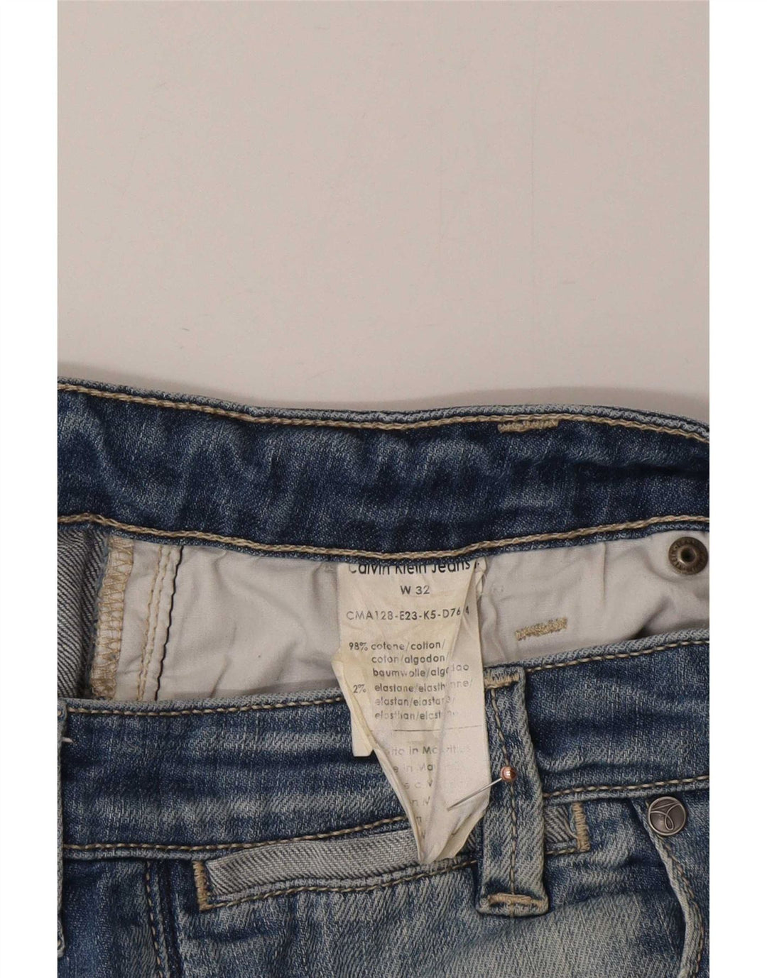 Calvin Klein Mens Distressed Straight Jeans W32 L28 Blue Cotton