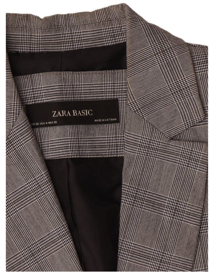 Zara Womens 1 Button Blazer Jacket EU 36 XS Grey Houndstooth Polyester