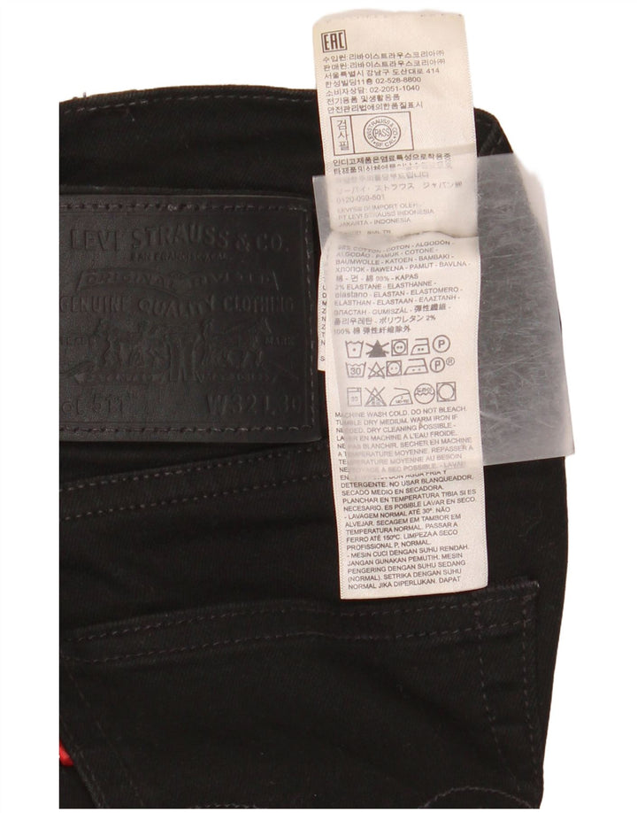 LEVI'S Mens 511 Slim Jeans W32 L30 Black Cotton