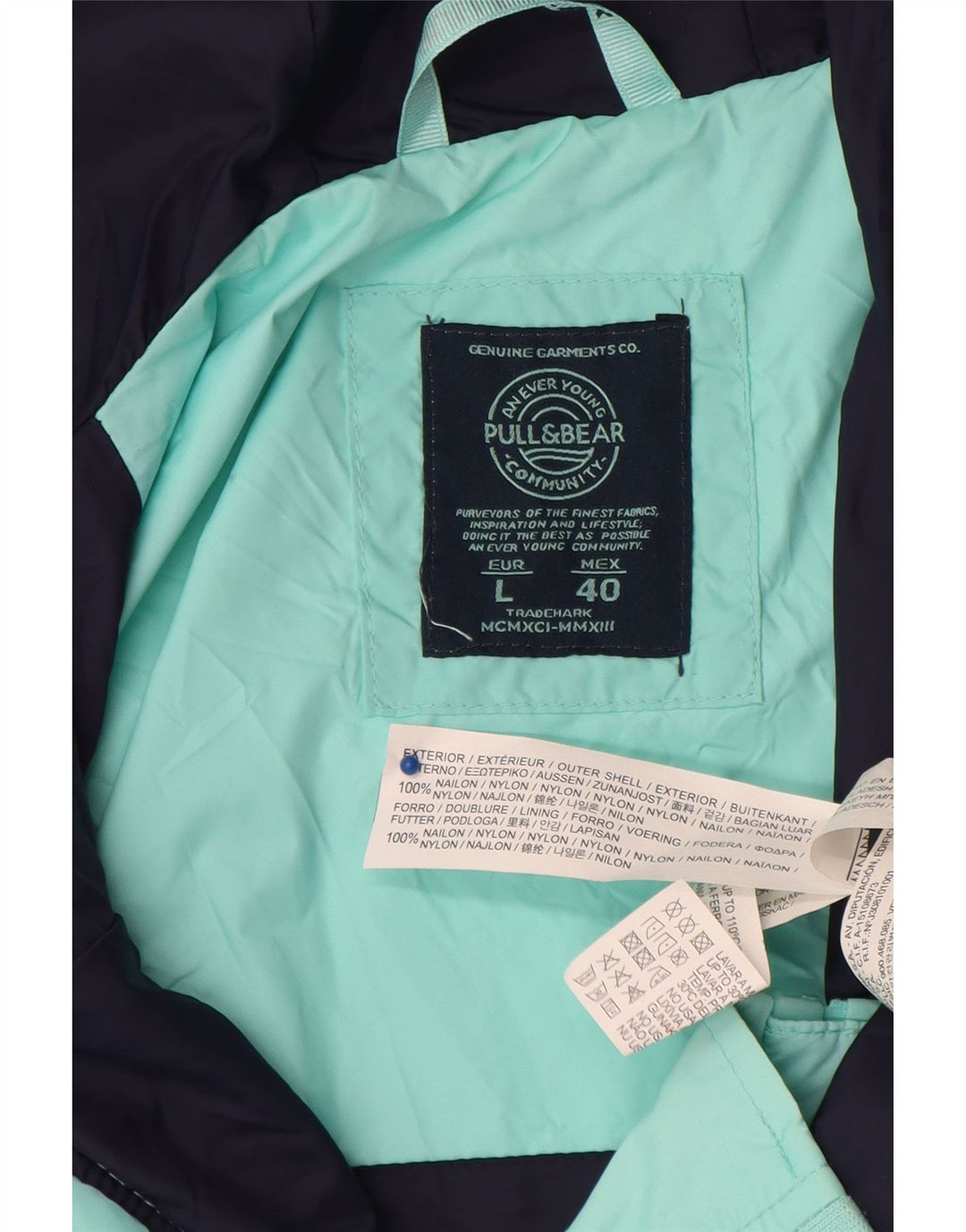 Pull & Bear Mens Hooded Rain Jacket UK 40 Large Turquoise Colourblock Nylon