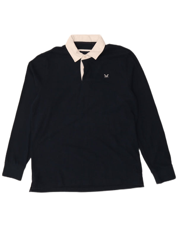 Crew Clothing Mens Long Sleeve Rugby Polo Shirt Large Navy Blue Colourblock