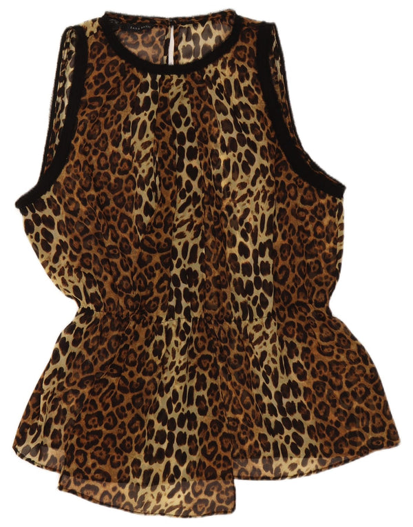 Blusa feminina sem mangas Zara Top UK 18 XL marrom estampa animal
