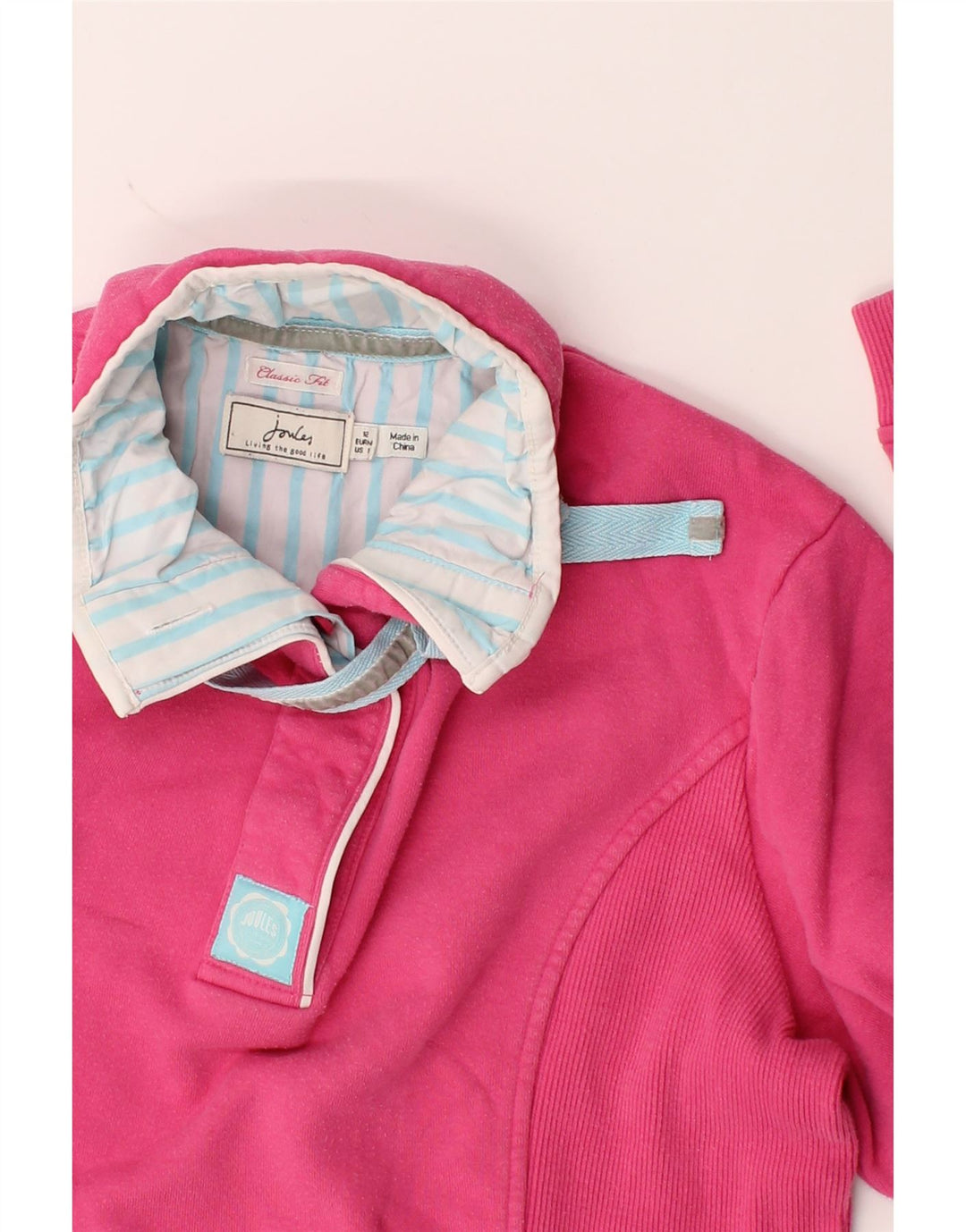 JOULES Womens Classic Fit Button Neck Sweatshirt Jumper UK 12 Medium Pink Vintage Joules and Second-Hand Joules from Messina Hembry 