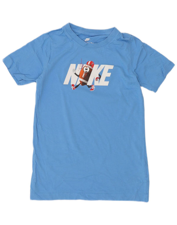 T-shirt grafica regolare da ragazzo Nike Top 10-11 anni in cotone blu medio sportivo