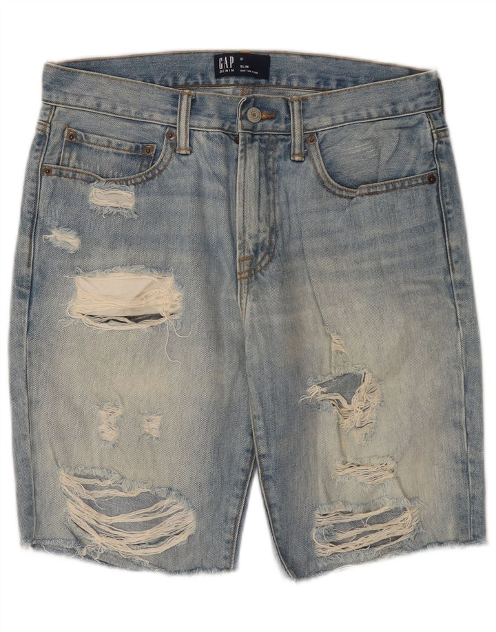 Pantaloncini di jeans slim invecchiati da uomo GAP W31 cotone blu medio