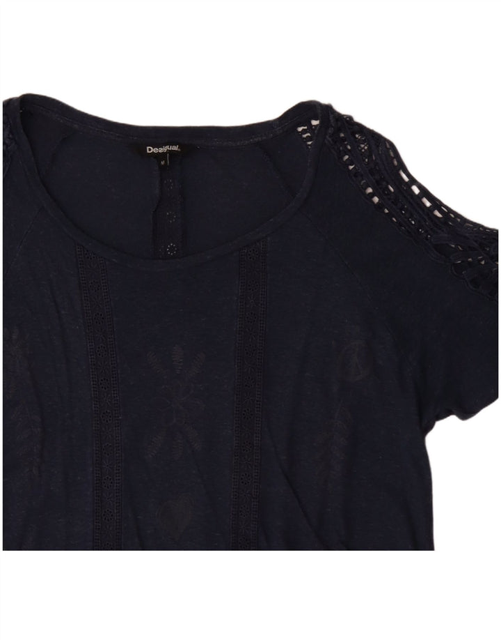 DESIGUAL Womens Blouse Top UK 12 Medium Navy Blue Floral
