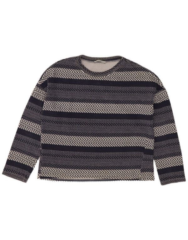 Zara Womens Trafaluc Top Long Sleeve UK 10 Small Navy Blue Striped