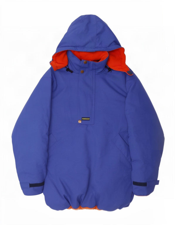Jaqueta de esqui vintage masculina com capuz Anorak tamanho único azul