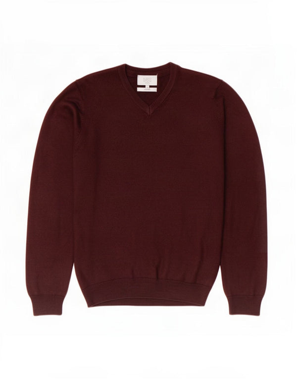 Marks & Spencer Mens Regular Fit V-Neck Jumper Sweater Small Burgundy