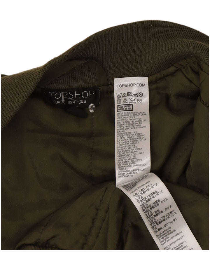 Giubbotto bomber imbottito da donna Topshop UK 8 piccolo poliestere verde