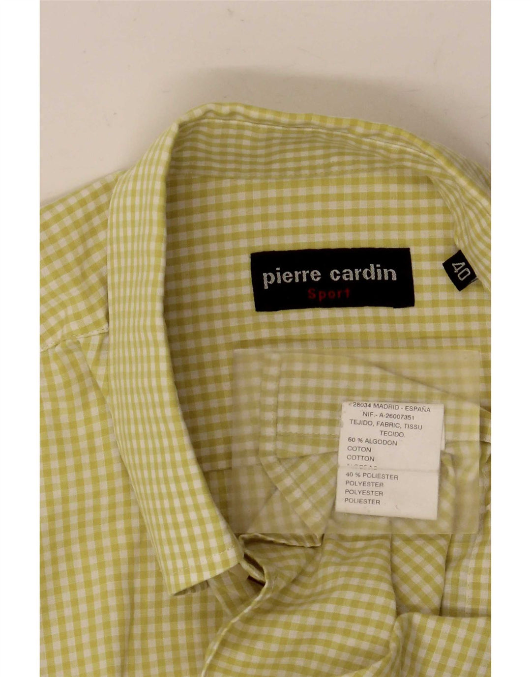 Pierre Cardin Mens Short Sleeve Shirt Size 40 Medium Yellow Gingham Cotton
